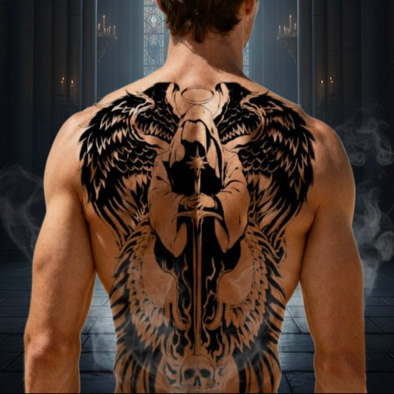 Semi-Permanent, Long Lasting "Showstopper" Full Back Temporary Tattoo