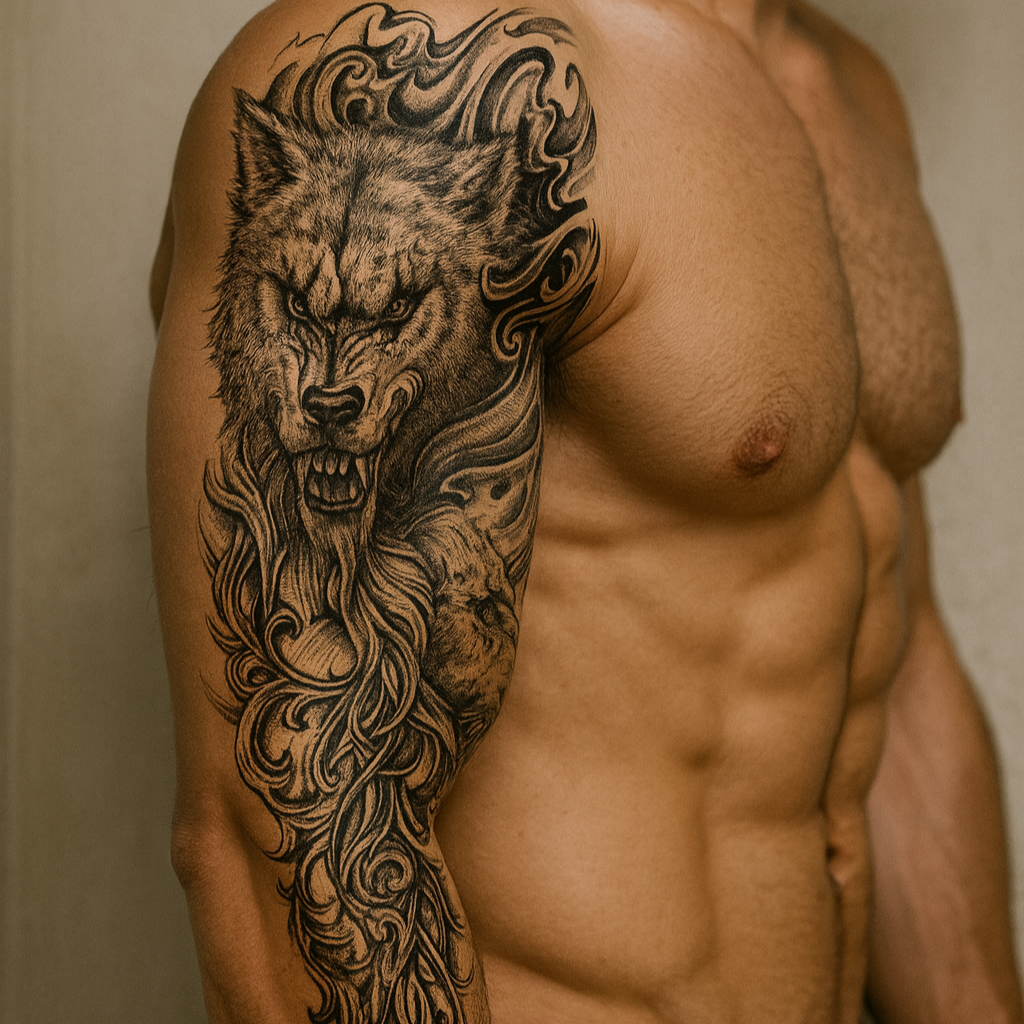 Hyper-Realistic Full Arm Temporary Tattoos, Wolf, Lion, Dragon, Animal
