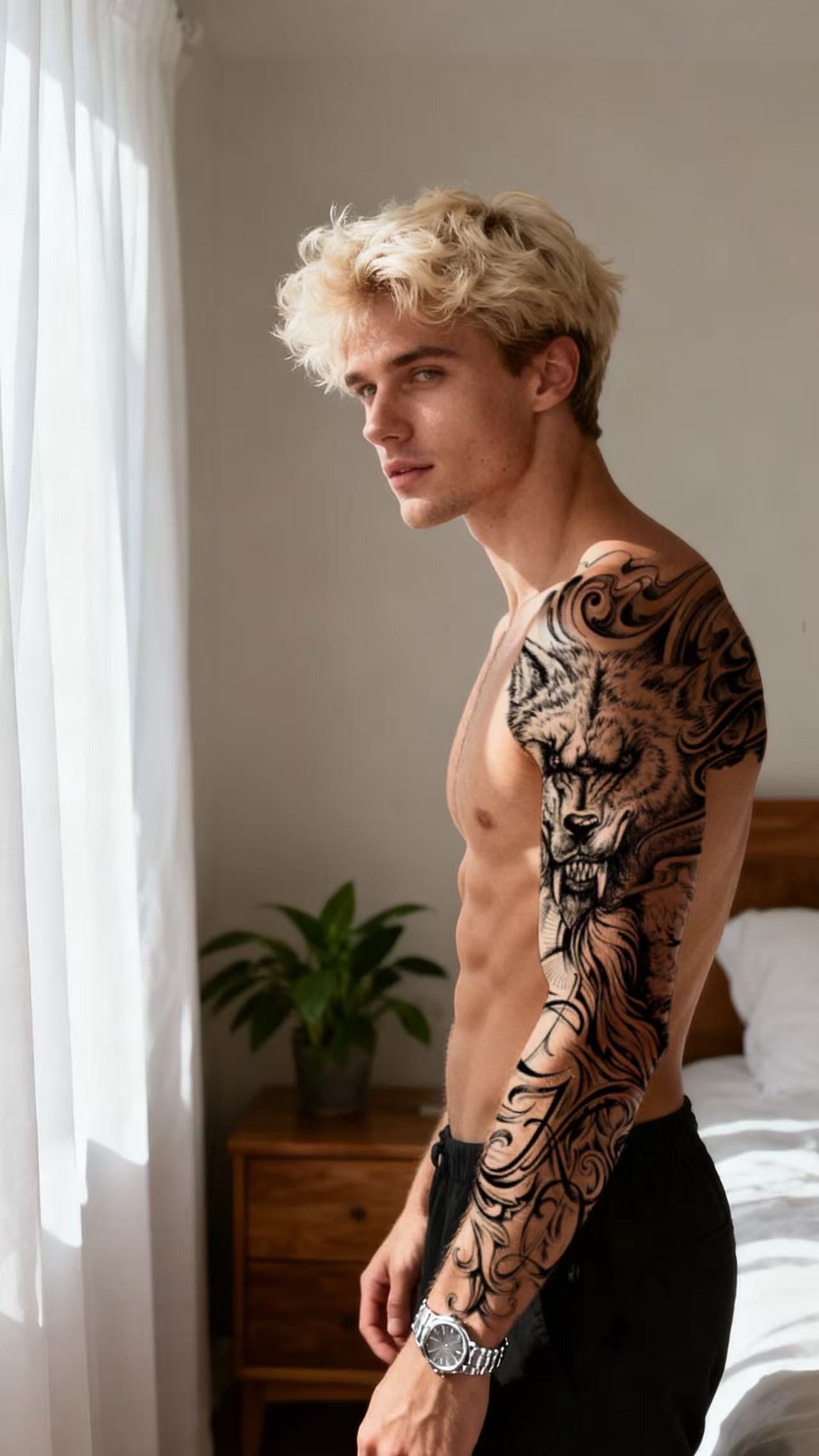 Hyper-Realistic Full Arm Temporary Tattoos, Wolf, Lion, Dragon, Animal