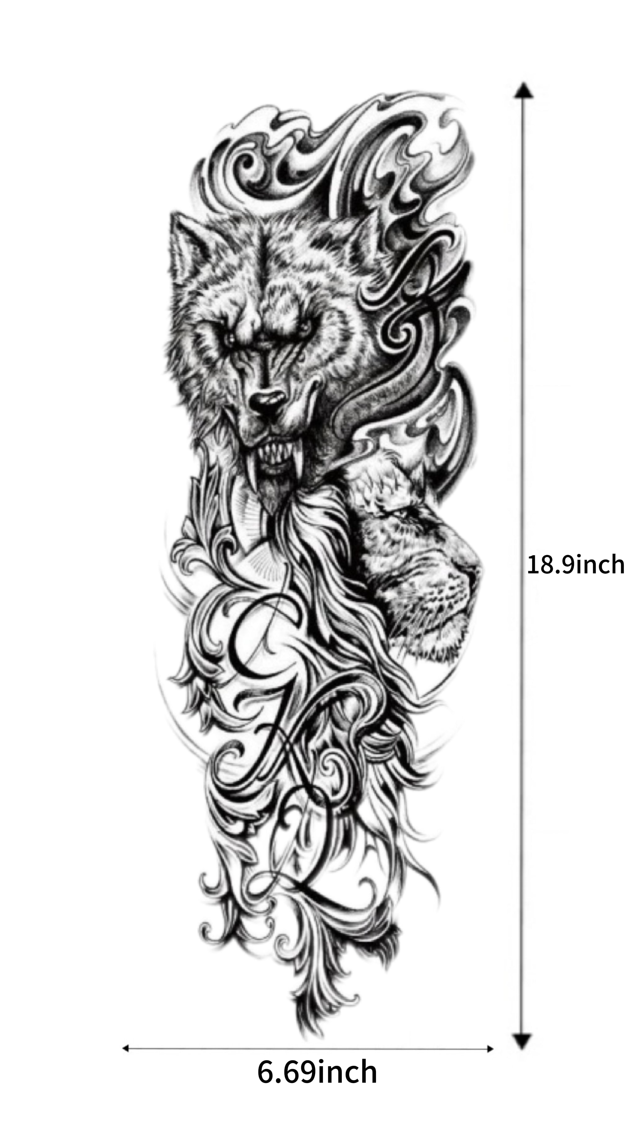 Hyper-Realistic Full Arm Temporary Tattoos, Wolf, Lion, Dragon, Animal