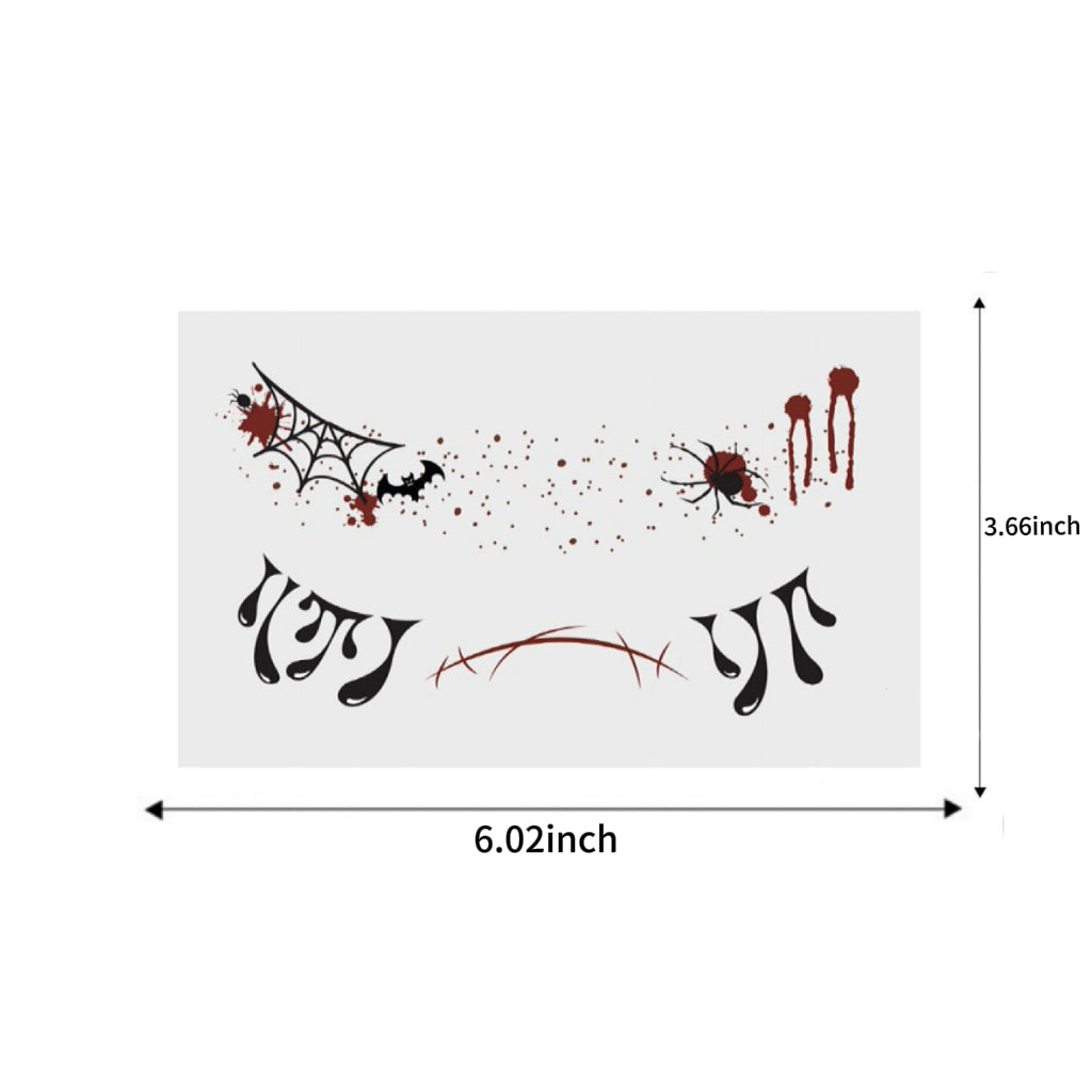 "Hollywood Horror" Halloween SFX Makeup Tattoo Set (6 Sheets) Scar, Spider, Vampire, Wound, Skull