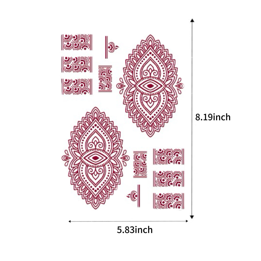 "Henna Soul" Red Lace & Mandala Temporary Tattoo Set (3 Sheets)