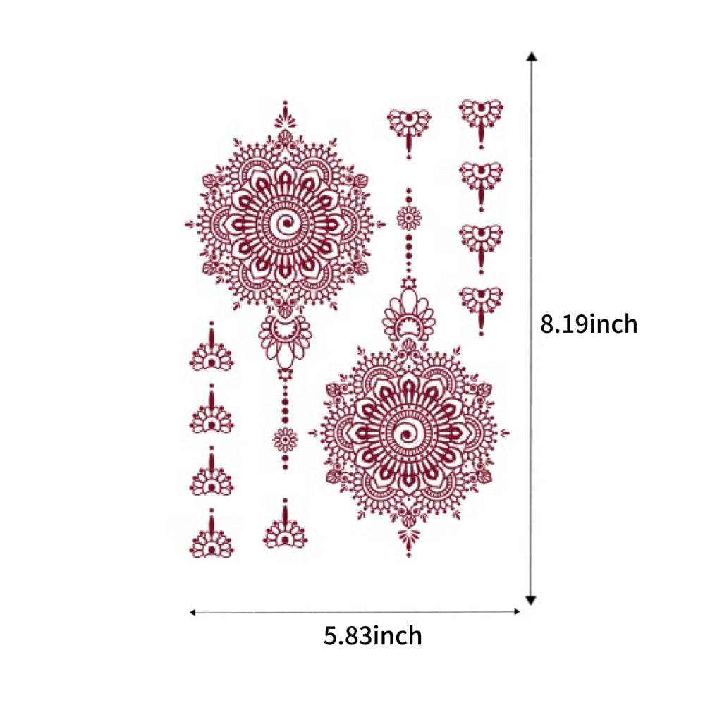 "Henna Soul" Red Lace & Mandala Temporary Tattoo Set (3 Sheets)
