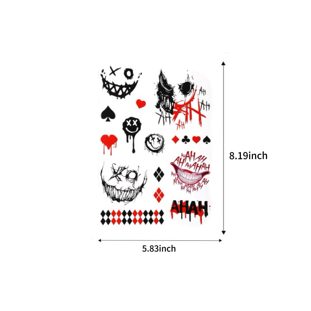 "The Joker" Psycho Clown Temporary Tattoo Set (4 Sheets)