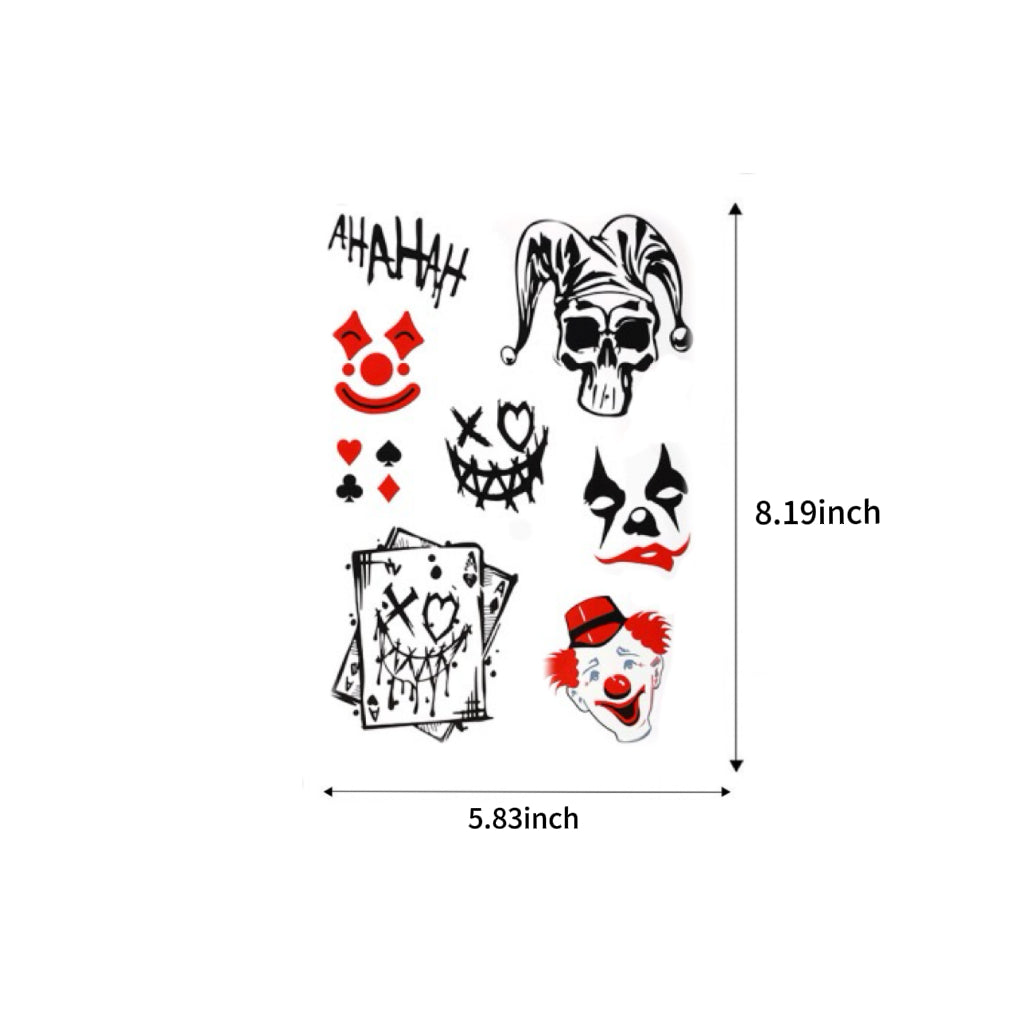 "The Joker" Psycho Clown Temporary Tattoo Set (4 Sheets)