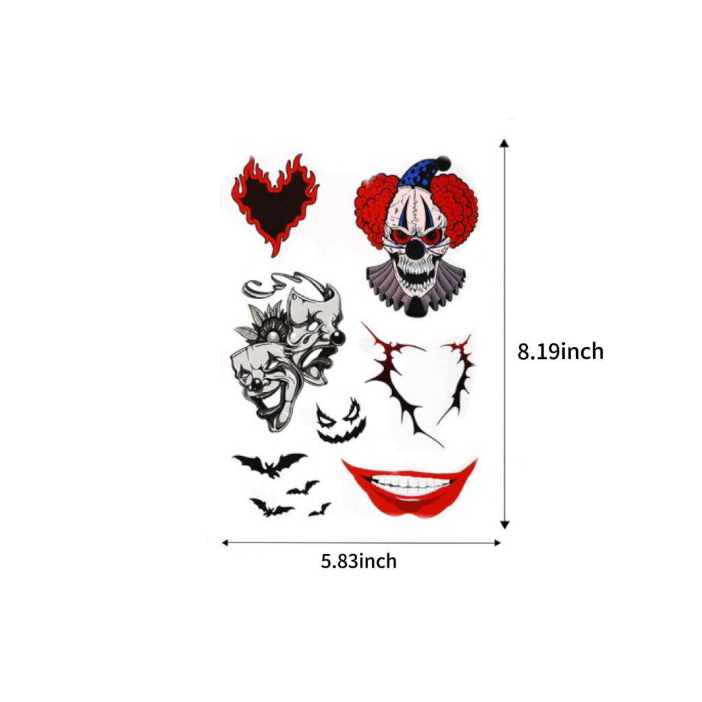 "The Joker" Psycho Clown Temporary Tattoo Set (4 Sheets)