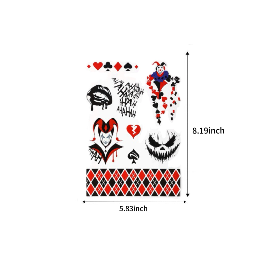 "The Joker" Psycho Clown Temporary Tattoo Set (4 Sheets)