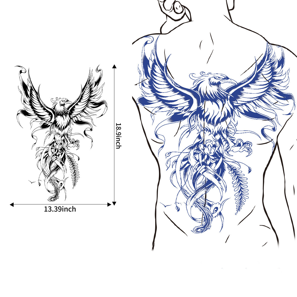 Semi-Permanent, Long Lasting "Showstopper" Full Back Temporary Tattoo