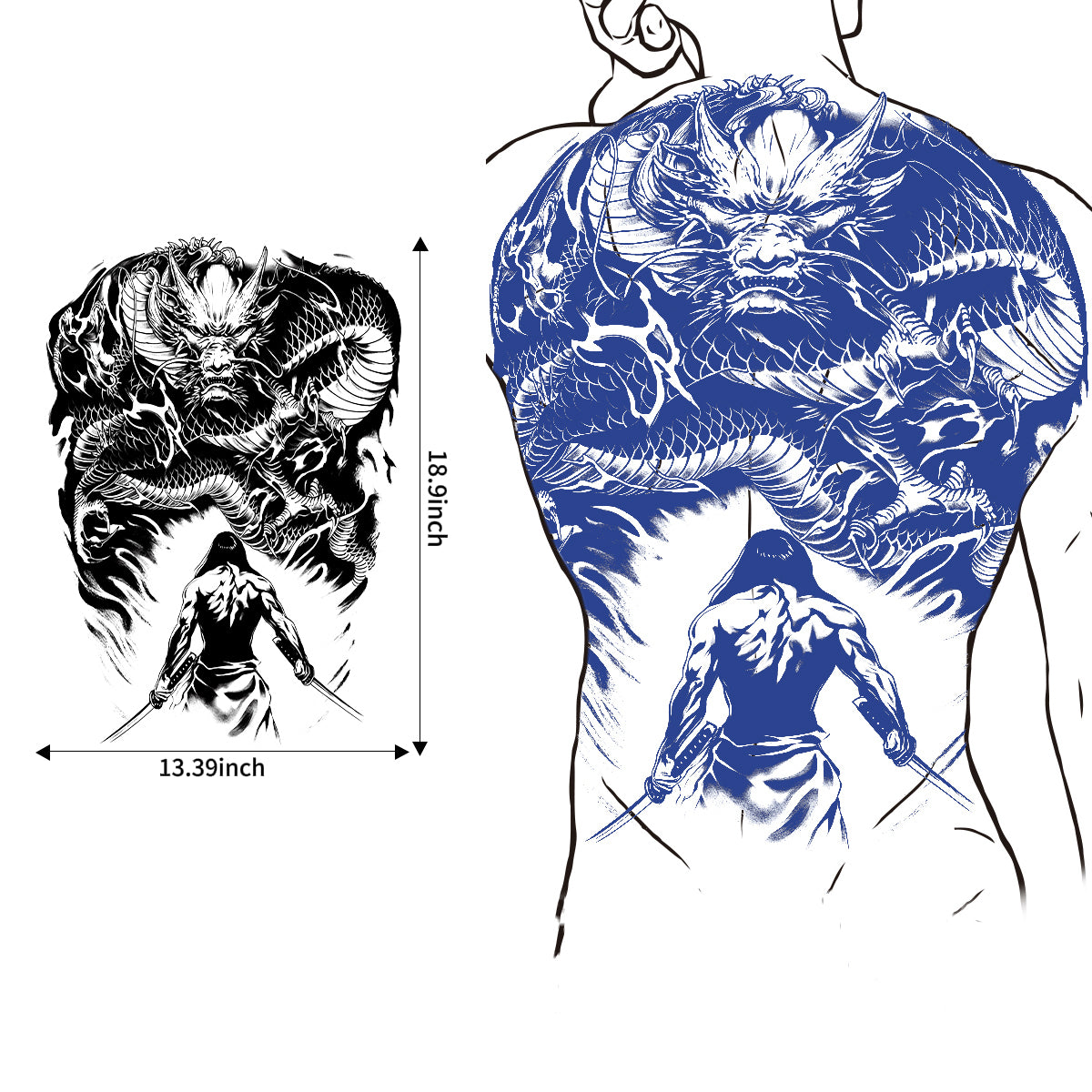 Semi-Permanent, Long Lasting "Showstopper" Full Back Temporary Tattoo