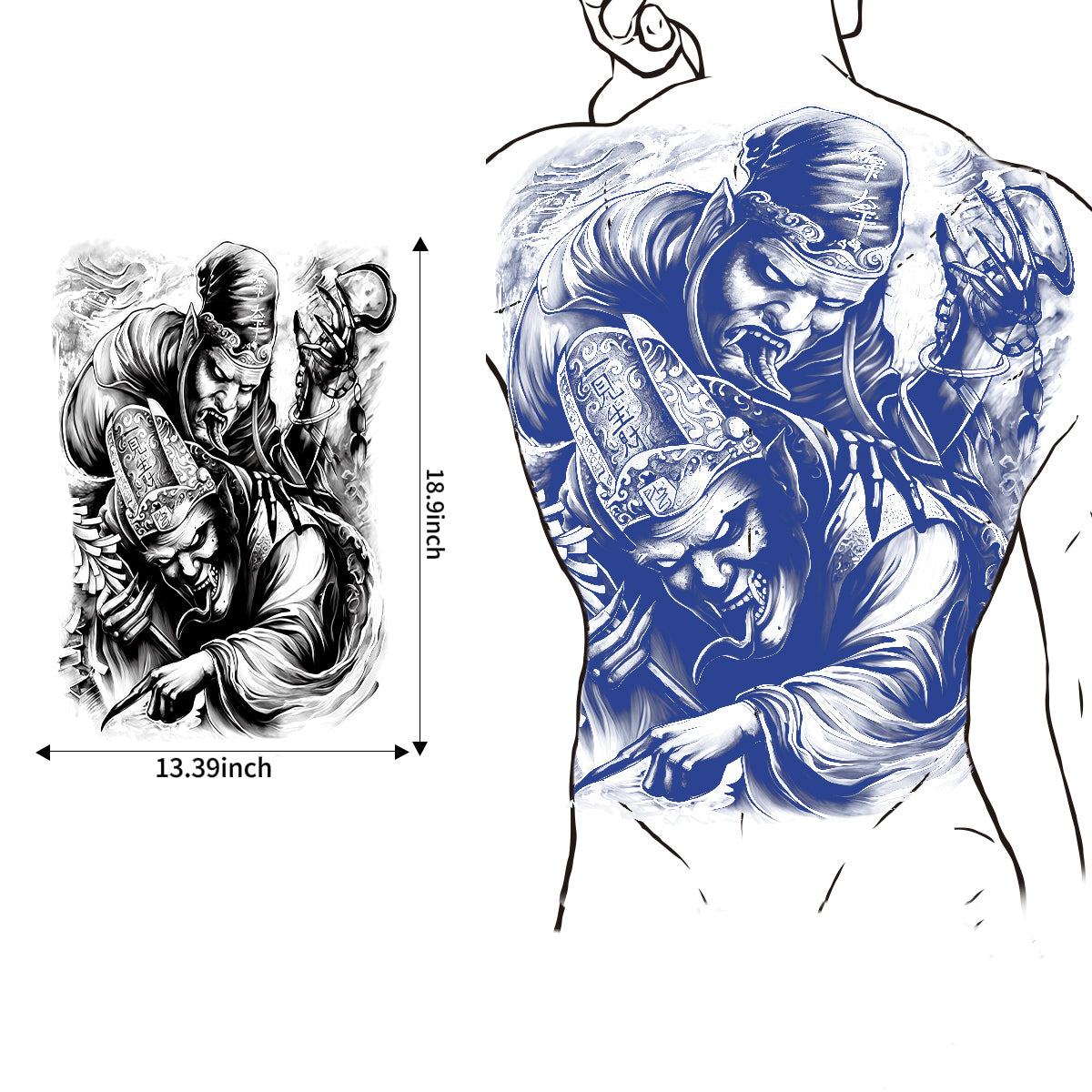 Semi-Permanent, Long Lasting "Showstopper" Full Back Temporary Tattoo