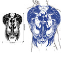 Canvalogy Showstopper full back temporary tattoo (herbal) - winged figure tattoo design with sword and dimensions