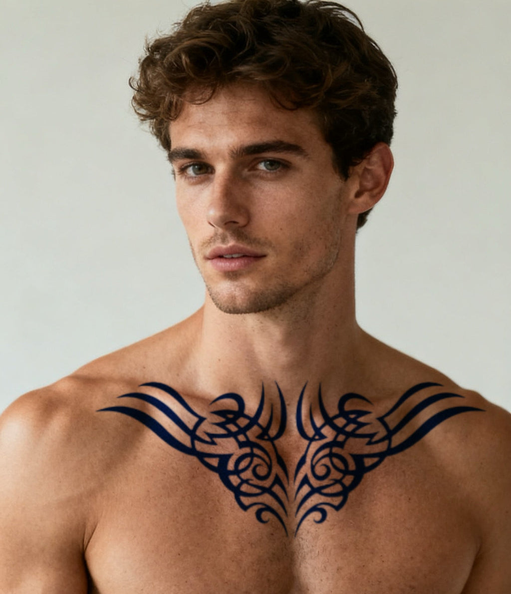 Semi-Permanent, Long Lasting Herbal Chest & Upper Back Tattoo Set (4 Pieces)
