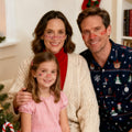 Family wearing Holiday Magic Christmas face decals for festive photos and parties
